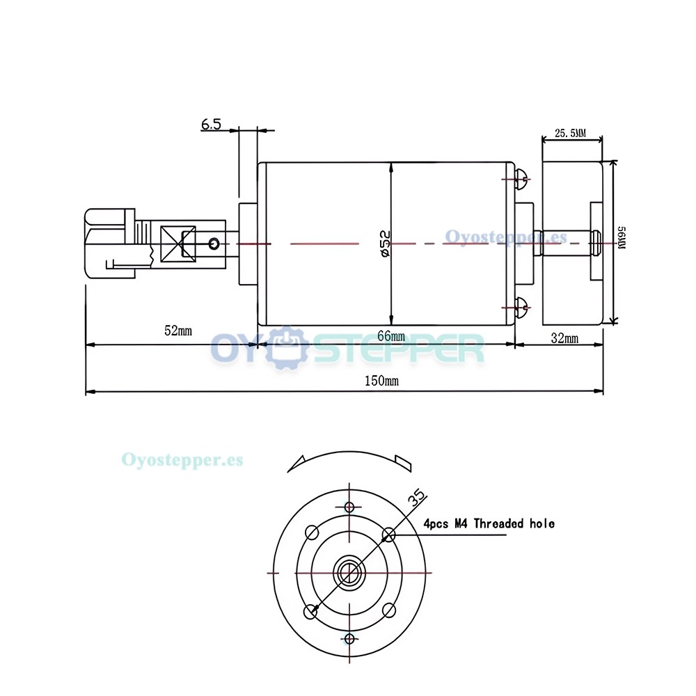 Motor de husillo CNC de 200W 12&ndash;24V ER11/ER16 10000rpm 52&times;150mm refrigerado por aire para mini grabadora